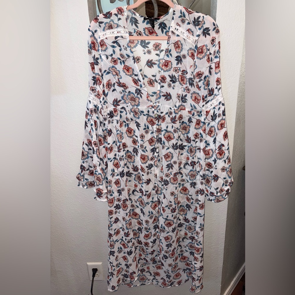 Sheer Floral Button-Down